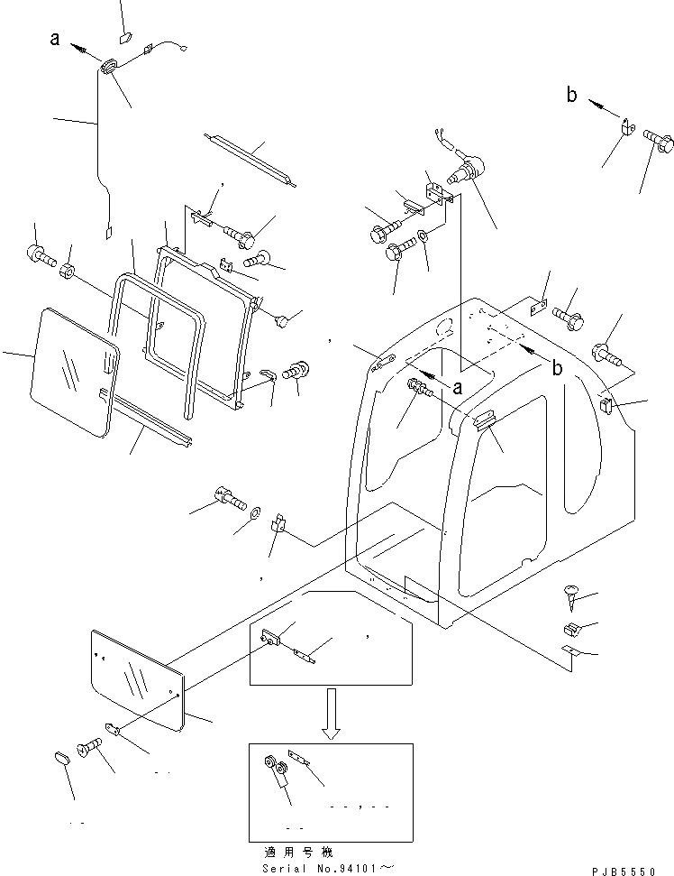 Схема запчастей Komatsu PC200-6J - КАБИНА (ПЕРЕДН. ОКНА)(№8-9998) ОСНОВН. КОМПОНЕНТЫ И РЕМКОМПЛЕКТЫ