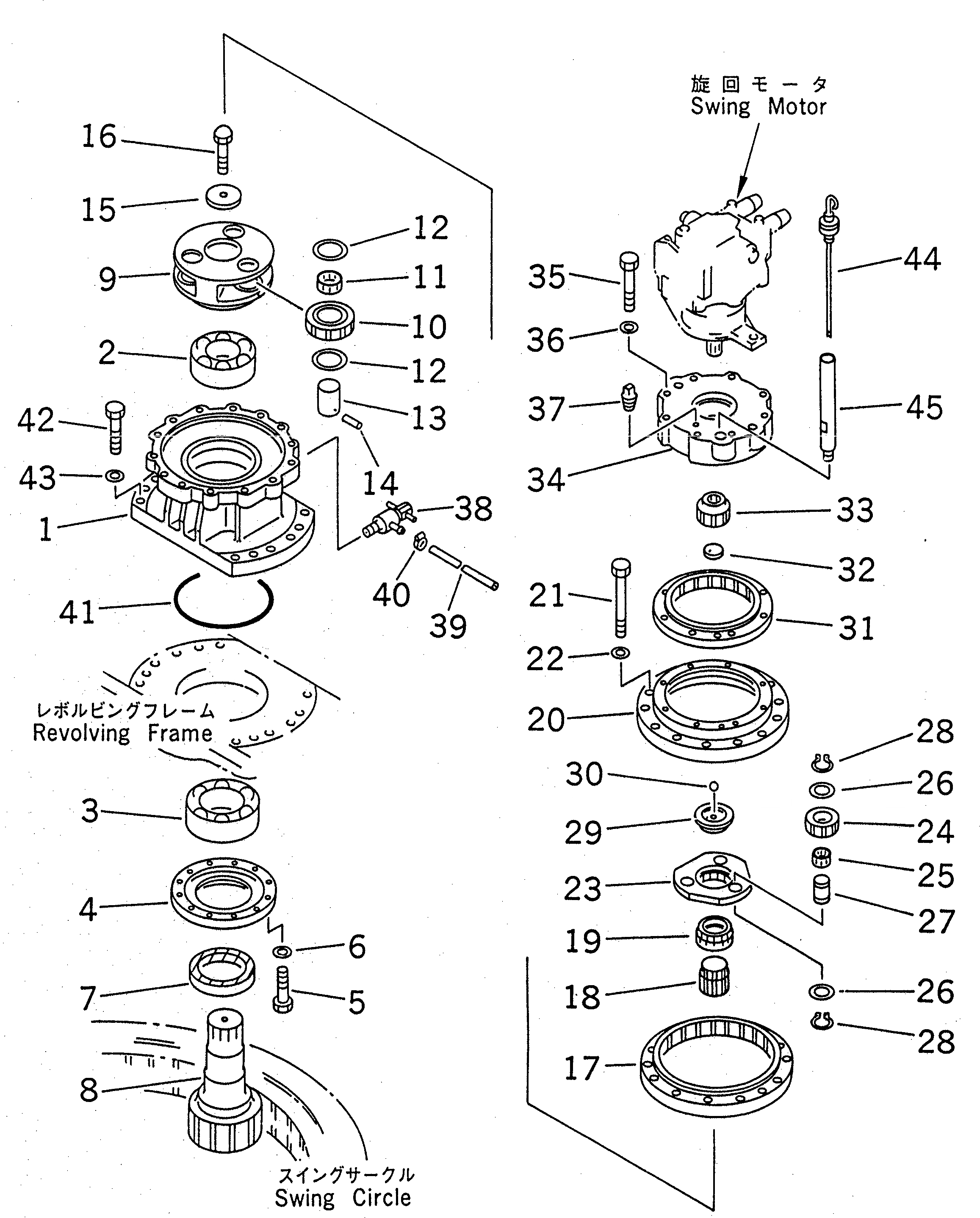 Схема запчастей Komatsu PC200-6J - МЕХАНИЗМ ПОВОРОТА(№8-9998) ПОВОРОТН. КРУГ И КОМПОНЕНТЫ