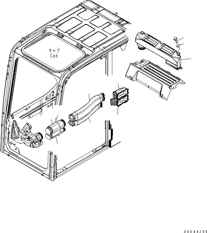 Схема запчастей Komatsu PC200-8 - КАБИНА (КАБИНА IN ЧАСТИ) (ВОЗДУХОВОД) КАБИНА ОПЕРАТОРА И СИСТЕМА УПРАВЛЕНИЯ