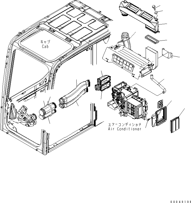 Схема запчастей Komatsu PC200-8 - КАБИНА (КАБИНА IN ЧАСТИ) (ВОЗДУХОВОД) (С БОЛЬШ. ВОЗД. ПОТОК ТИП КОНДИЦ. ВОЗДУХА) КАБИНА ОПЕРАТОРА И СИСТЕМА УПРАВЛЕНИЯ