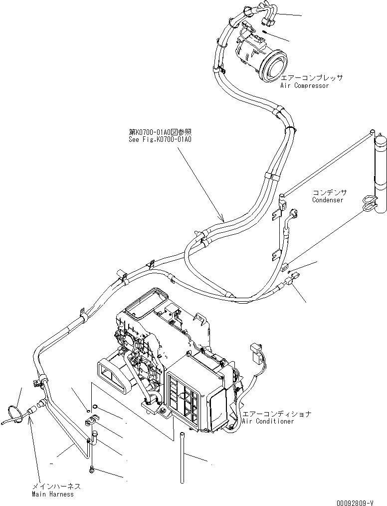 Схема запчастей Komatsu PC200-8 - КАБИНА (ПОЛ) (ПАТРУБКИ КОНДИЦИОНЕРА) КАБИНА ОПЕРАТОРА И СИСТЕМА УПРАВЛЕНИЯ