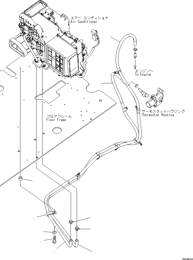 Схема запчастей Komatsu PC200-8 - КАБИНА (ПОЛ) (ШЛАНГИ ОБОГРЕВАТЕЛЯ) (С ОБОГРЕВ-ЛЕМ) КАБИНА ОПЕРАТОРА И СИСТЕМА УПРАВЛЕНИЯ