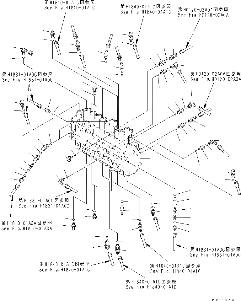 Схема запчастей Komatsu PC200-6S - ОСНОВН. КЛАПАН (СОЕДИНИТЕЛЬН. ЧАСТИ) ( АКТУАТОР) (ROTATION РУКОЯТЬ)(№88-9998) ГИДРАВЛИКА