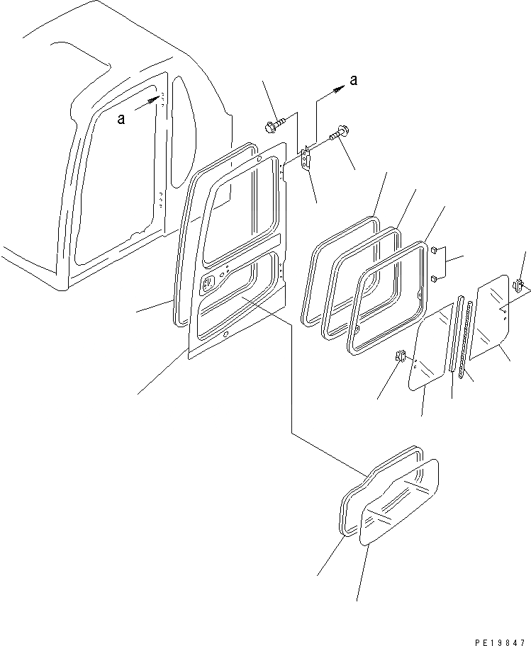 Схема запчастей Komatsu PC200-6Z - КАБИНА (ДВЕРЬ)(№9-) ОСНОВН. КОМПОНЕНТЫ И РЕМКОМПЛЕКТЫ