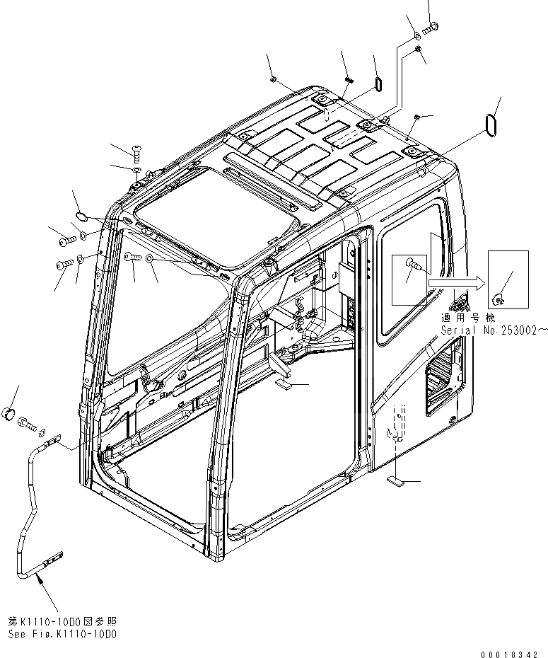 Схема запчастей Komatsu PC200-7 - ОСНОВН. КОНСТРУКЦИЯ (КАБИНА) (ЗАГЛУШКА БОЛТ)(№-) КАБИНА ОПЕРАТОРА И СИСТЕМА УПРАВЛЕНИЯ