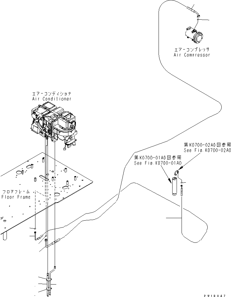 Схема запчастей Komatsu PC200-7-AP - ОСНОВН. КОНСТРУКЦИЯ (ПАТРУБКИ КОНДИЦИОНЕРА)(№-) КАБИНА ОПЕРАТОРА И СИСТЕМА УПРАВЛЕНИЯ