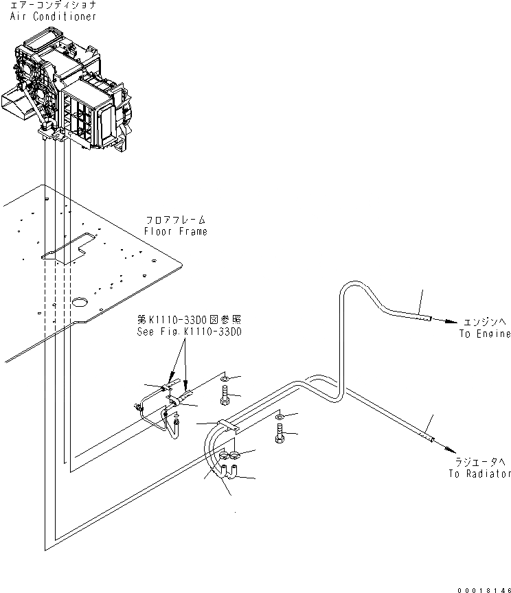 Схема запчастей Komatsu PC200-7-AP - ОСНОВН. КОНСТРУКЦИЯ (КАБИНА) (ШЛАНГИ ОБОГРЕВАТЕЛЯ И КРЕПЛЕНИЕ)(№-) КАБИНА ОПЕРАТОРА И СИСТЕМА УПРАВЛЕНИЯ