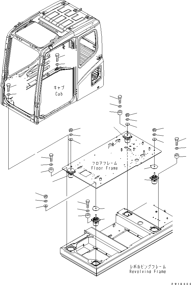 Схема запчастей Komatsu PC200-7-AP - КРЕПЛЕНИЕ ПОЛА КАБИНА ОПЕРАТОРА И СИСТЕМА УПРАВЛЕНИЯ