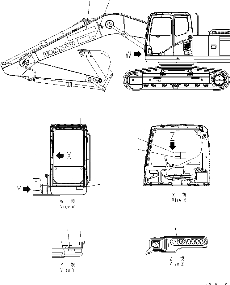 Схема запчастей Komatsu PC200-7-AP - РУКОЯТЬ CRANE (ТАБЛИЧКИ) ( АКТУАТОР)(№97-) СПЕЦ. ОПЦИИ