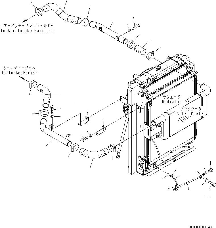 Схема запчастей Komatsu PC200-7-AA - ОХЛАЖД-Е (ТРУБКИ ПОСЛЕОХЛАДИТЕЛЯ) (С КОНДИЦИОНЕРОМ) (DUST ЗАЩИТА СПЕЦ-Я.) СИСТЕМА ОХЛАЖДЕНИЯ