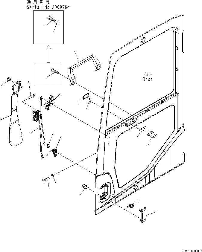 Схема запчастей Komatsu PC200-7-AA - КАБИНА (ЗАМОК ДВЕРИ)(№-) КАБИНА ОПЕРАТОРА И СИСТЕМА УПРАВЛЕНИЯ