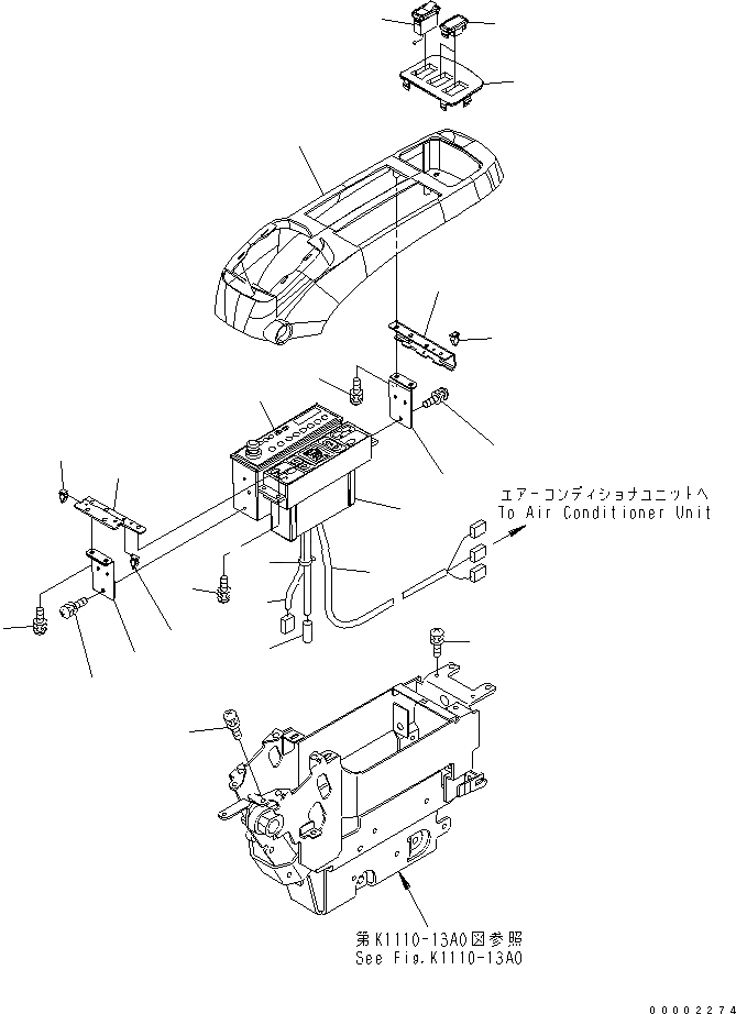 Схема запчастей Komatsu PC200-7-AA - ОСНОВН. КОНСТРУКЦИЯ (КОНСОЛЬ) (ВЕРХН.) (ЛЕВ.) (С ПРОБЛЕСК. МАЯКОМ)(№-) КАБИНА ОПЕРАТОРА И СИСТЕМА УПРАВЛЕНИЯ