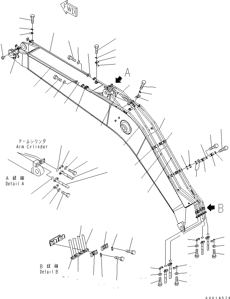 Схема запчастей Komatsu PC200-7-AA - СТРЕЛА (ЦИЛИНДР РУКОЯТИ И ЦИЛИНДР КОВША) РАБОЧЕЕ ОБОРУДОВАНИЕ