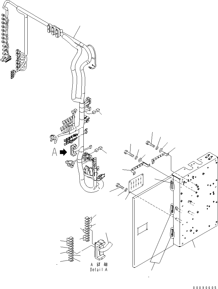 Схема запчастей Komatsu PC2000-8 - ЭЛЕКТРИКА (КАБИНА ОСНОВ.) (Э/ПРОВОДКА И КОРПУС) (ДЛЯ ГИДРАВЛ ЛЕСТНИЦА)(№9-) ЭЛЕКТРИКА