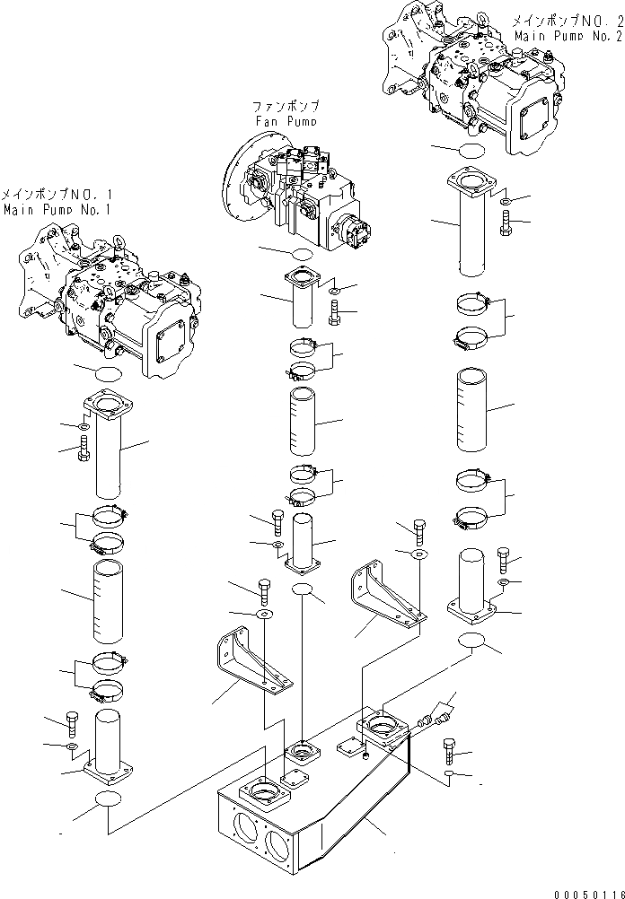 Схема запчастей Komatsu PC2000-8 - ВСАСЫВ. ТРУБЫ (ДВИГАТЕЛЬ)(№-) ГИДРАВЛИКА