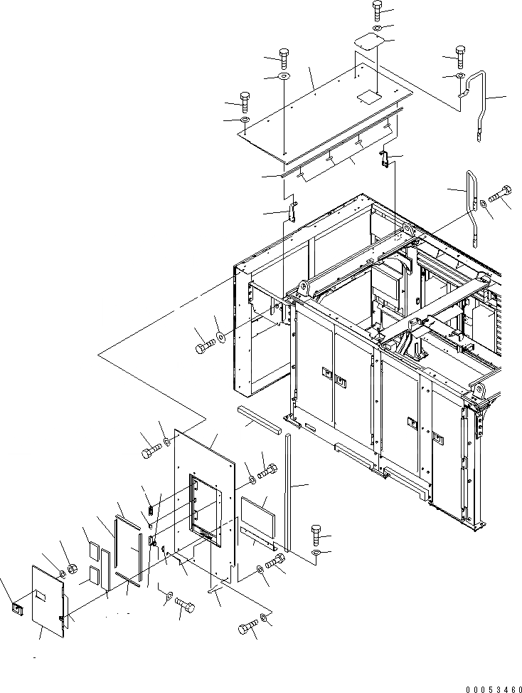 Схема запчастей Komatsu PC2000-8 - КАПОТ (COVER¤ ПРАВ.) (ПЕРЕДН.)(№-) ЧАСТИ КОРПУСА