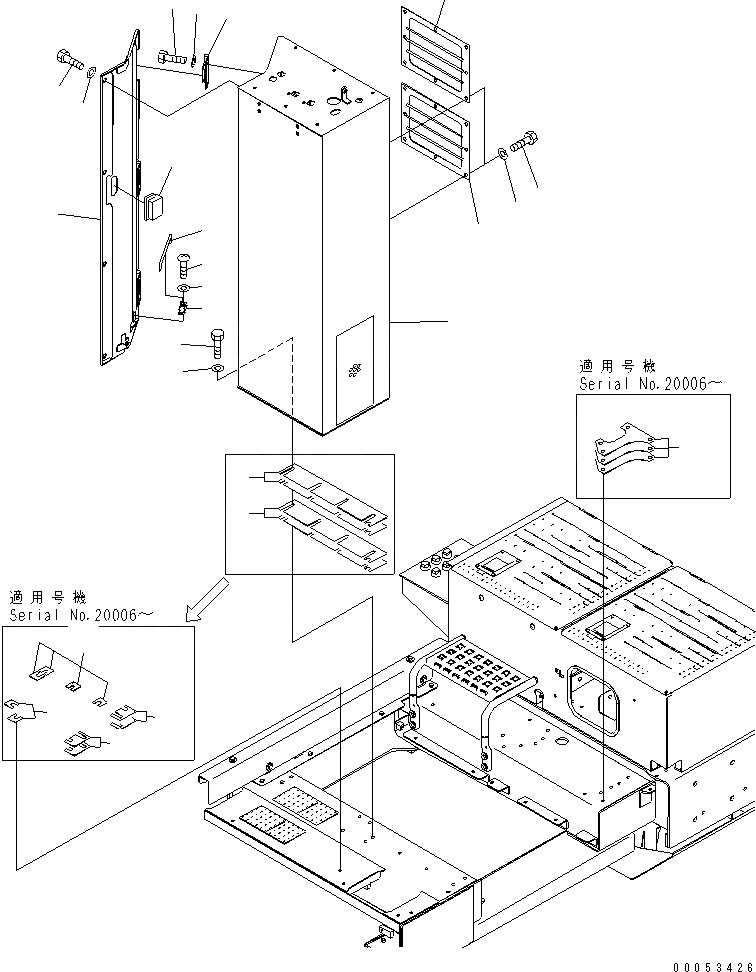 Схема запчастей Komatsu PC2000-8 - ЛЕВ. КРЫШКА(КОНДЕНСАТОР КОРПУС)(№-) ЧАСТИ КОРПУСА