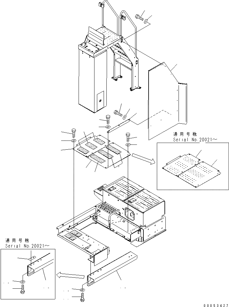 Схема запчастей Komatsu PC2000-8 - ЛЕВ. КРЫШКА(COVER)(№-) ЧАСТИ КОРПУСА