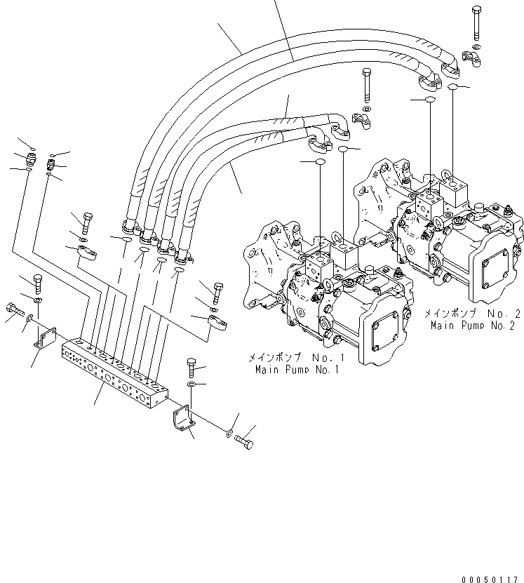 Схема запчастей Komatsu PC2000-8 - ПОДАЮЩ. ТРУБЫ (НАСОС - БЛОК)(№-) ГИДРАВЛИКА