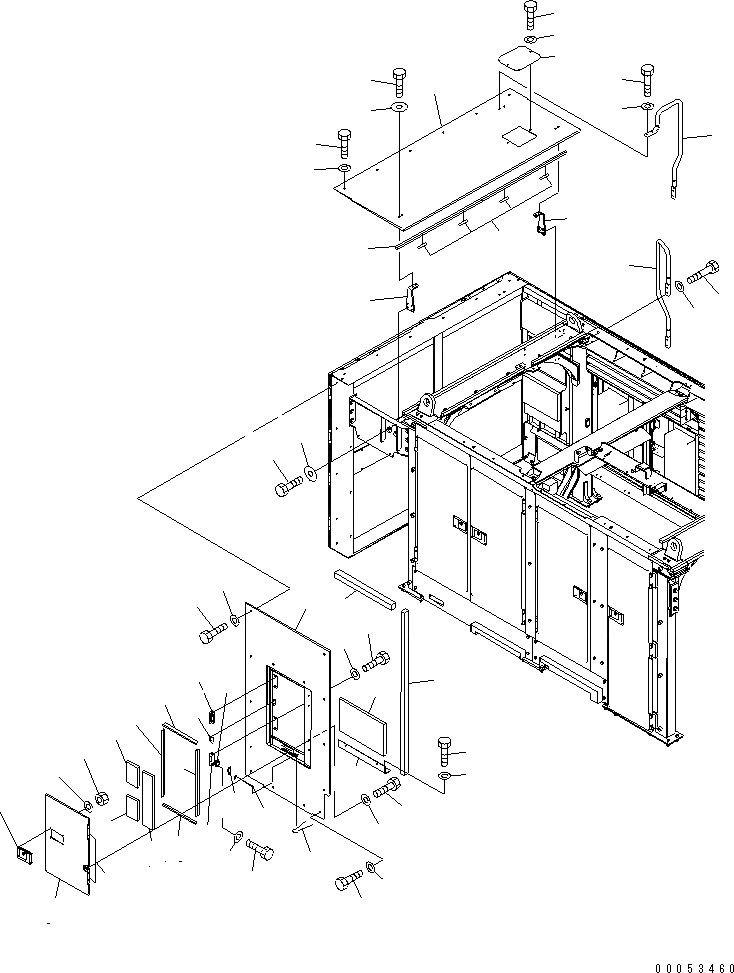 Схема запчастей Komatsu PC2000-8 - КАПОТ (COVER¤ ПРАВ.) (ПЕРЕДН.)(№-) ЧАСТИ КОРПУСА