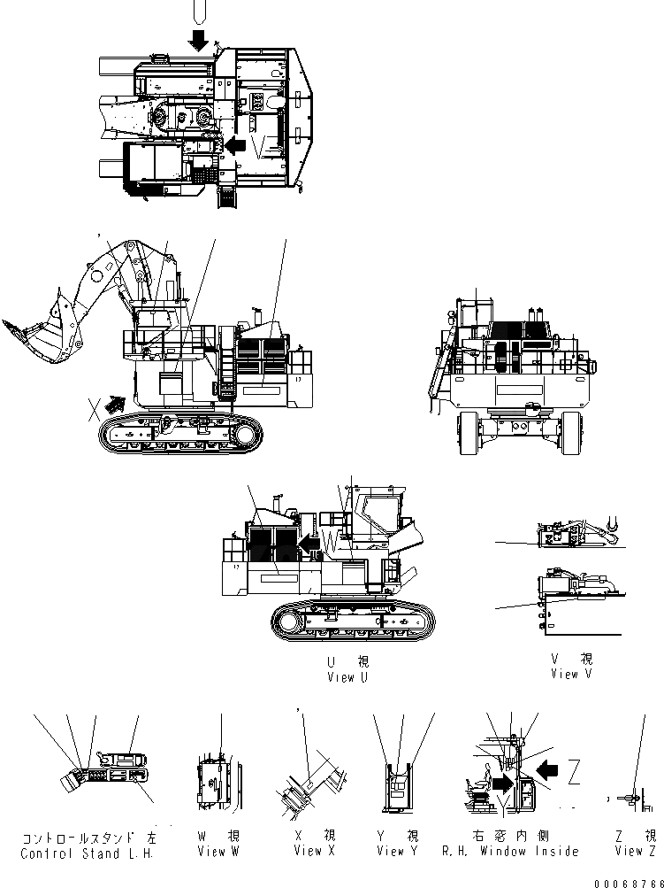 Схема запчастей Komatsu PC2000-8 - МАРКИРОВКА (OPERATING И ПРЕДУПРЕЖДАЮЩ. МАРКИРОВКА) (ДЛЯ ПОГРУЗ.) (АНГЛ.)(№-) МАРКИРОВКА