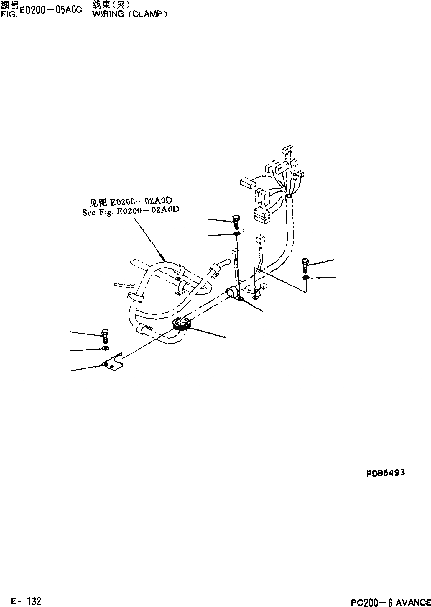 Схема запчастей Komatsu PC200-6 - ЭЛЕКТРОПРОВОДКА(КРЕПЛЕНИЕ) E [ЭЛЕКТР. SYSYTEM]