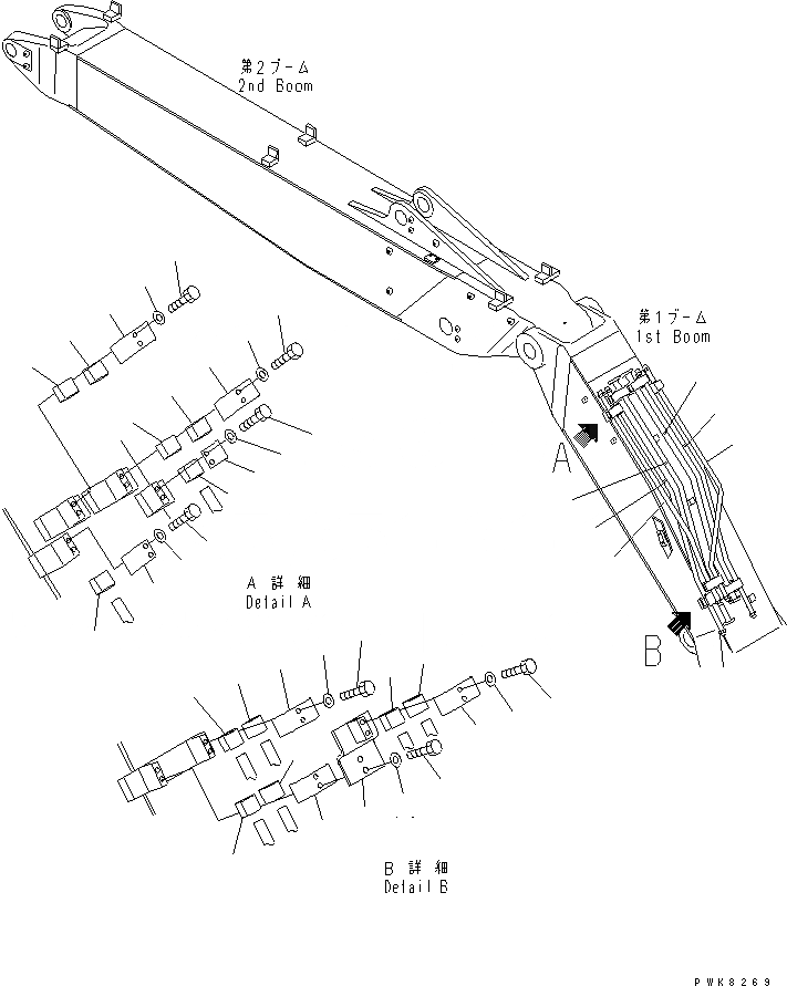 Схема запчастей Komatsu PC200EN-6K - ПЕРВ. ТРУБЫ СТРЕЛЫ (ДЛЯ 2-СЕКЦИОНН. СТРЕЛЫ) РАБОЧЕЕ ОБОРУДОВАНИЕ