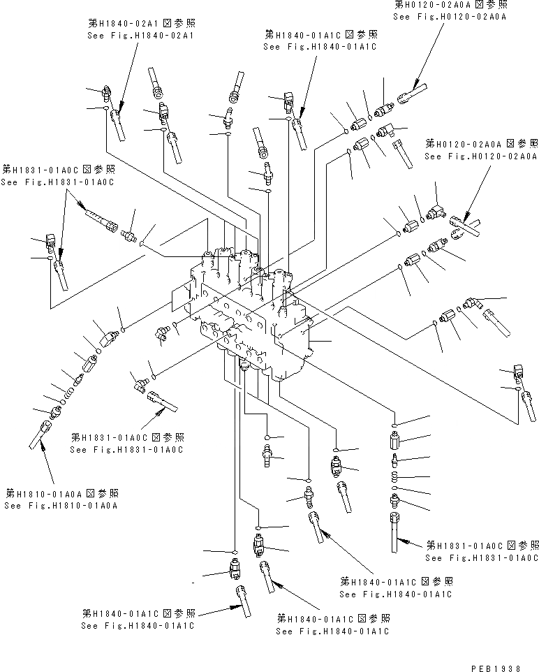 Схема запчастей Komatsu PC200LC-6 - ОСНОВН. КЛАПАН (СОЕДИНИТЕЛЬН. ЧАСТИ)(№9999-9) ГИДРАВЛИКА