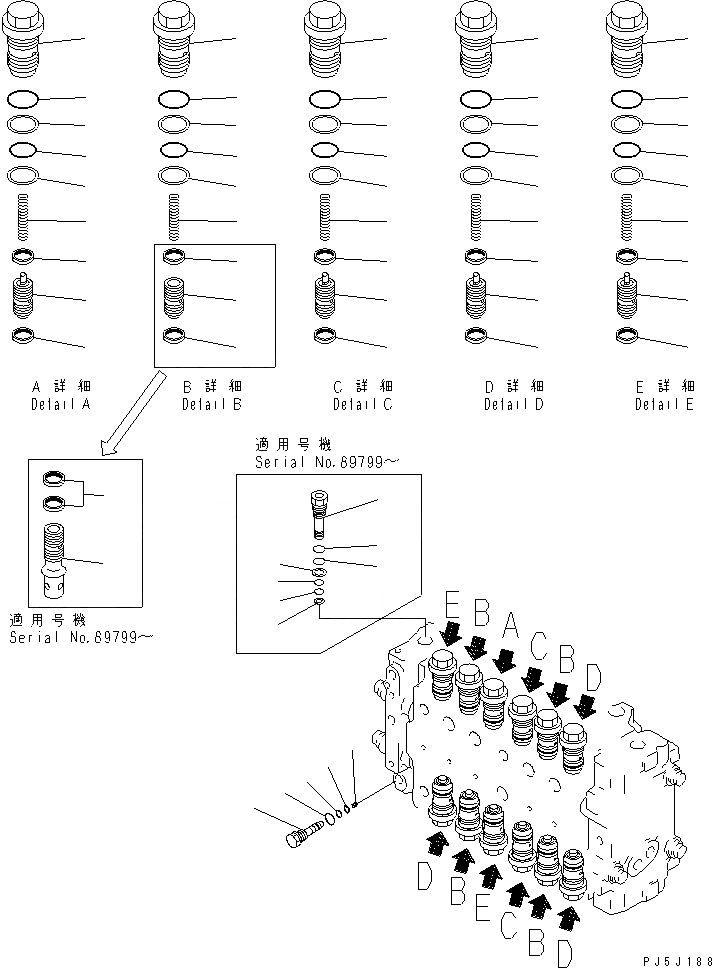Схема запчастей Komatsu PC200LC-6J - ОСНОВН. КЛАПАН (/)(№89-9998) ОСНОВН. КОМПОНЕНТЫ И РЕМКОМПЛЕКТЫ