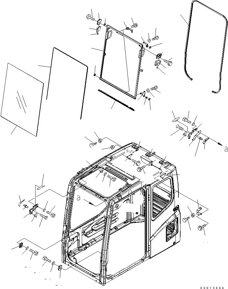Схема запчастей Komatsu PC200LC-7-BA - КАБИНА (ПЕРЕДН. ОКНА)(№-) КАБИНА ОПЕРАТОРА И СИСТЕМА УПРАВЛЕНИЯ