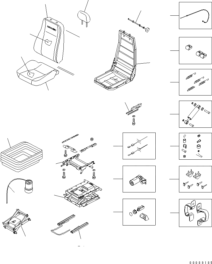 Схема запчастей Komatsu PC200LC-8 - СИДЕНЬЕ ОПЕРАТОРА В СБОРЕ (ВЫС. BACK ВОЗД. С ВОЗД. ПОДВЕСКОЙ)(№-) ОСНОВН. КОМПОНЕНТЫ И РЕМКОМПЛЕКТЫ