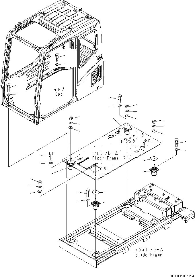 Схема запчастей Komatsu PC200SC-7-M1 - КРЕПЛЕНИЕ ПОЛА КАБИНА ОПЕРАТОРА И СИСТЕМА УПРАВЛЕНИЯ