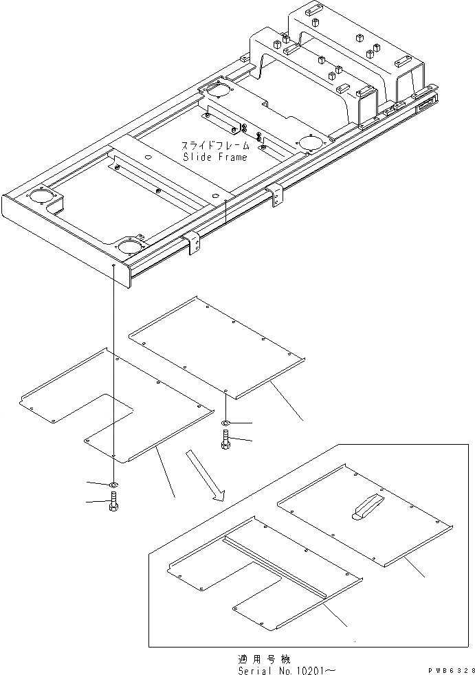 Схема запчастей Komatsu PC200SC-6 - НИЖН. КРЫШКА (SLIDE РАМА) ЧАСТИ КОРПУСА