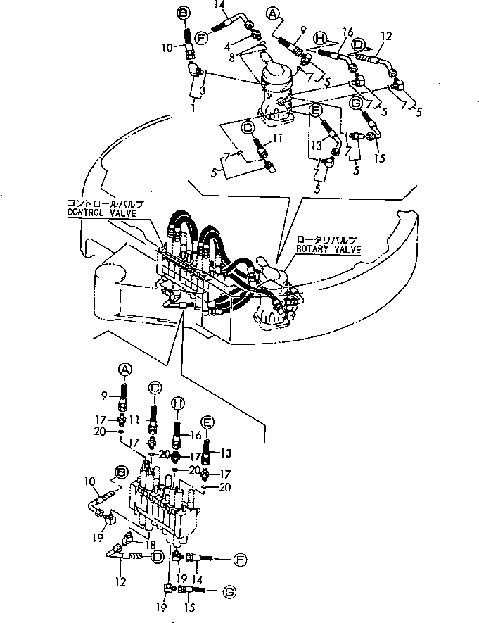 Схема запчастей Komatsu PC20FR-2 - РАБОЧЕЕ ОБОРУДОВАНИЕ УПРАВЛ-Е ТРУБЫ (ПОВОРОТН. КЛАПАН - УПРАВЛЯЮЩ. КЛАПАН) ГИДРАВЛИКА