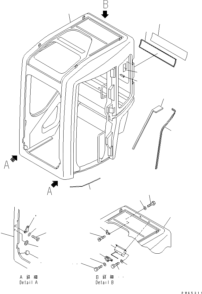 Схема запчастей Komatsu PC20MR-1 - КАБИНА (/) (КАБИНА) КАБИНА ОПЕРАТОРА И СИСТЕМА УПРАВЛЕНИЯ