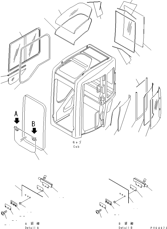 Схема запчастей Komatsu PC20MR-1 - КАБИНА (/) (ОКНА) КАБИНА ОПЕРАТОРА И СИСТЕМА УПРАВЛЕНИЯ