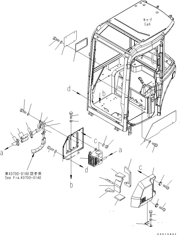 Схема запчастей Komatsu PC20MR-2 - КАБИНА (КРЕПЛЕНИЕ ОБОГРЕВАТЕЛЯING) КАБИНА ОПЕРАТОРА И СИСТЕМА УПРАВЛЕНИЯ