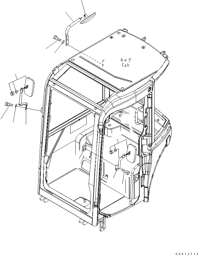 Схема запчастей Komatsu PC20MR-2 - ЗЕРКАЛА ЗАДН. ВИДА(КАБИНА) (КРОМЕ ЯПОН.) ЧАСТИ КОРПУСА