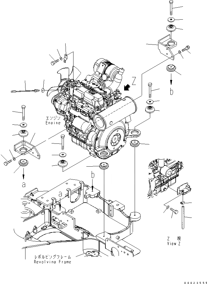 Схема запчастей Komatsu PC20MR-2-B - КРЕПЛЕНИЕ ДВИГАТЕЛЯ КОМПОНЕНТЫ ДВИГАТЕЛЯ