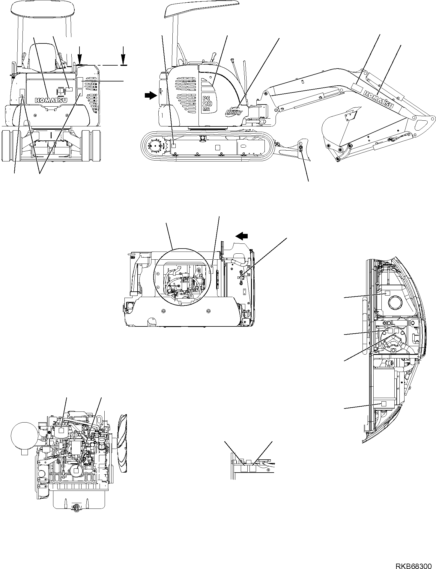 Схема запчастей Komatsu PC20MR-2 - МАРКИРОВКА (НАВЕС) (/) МАРКИРОВКА