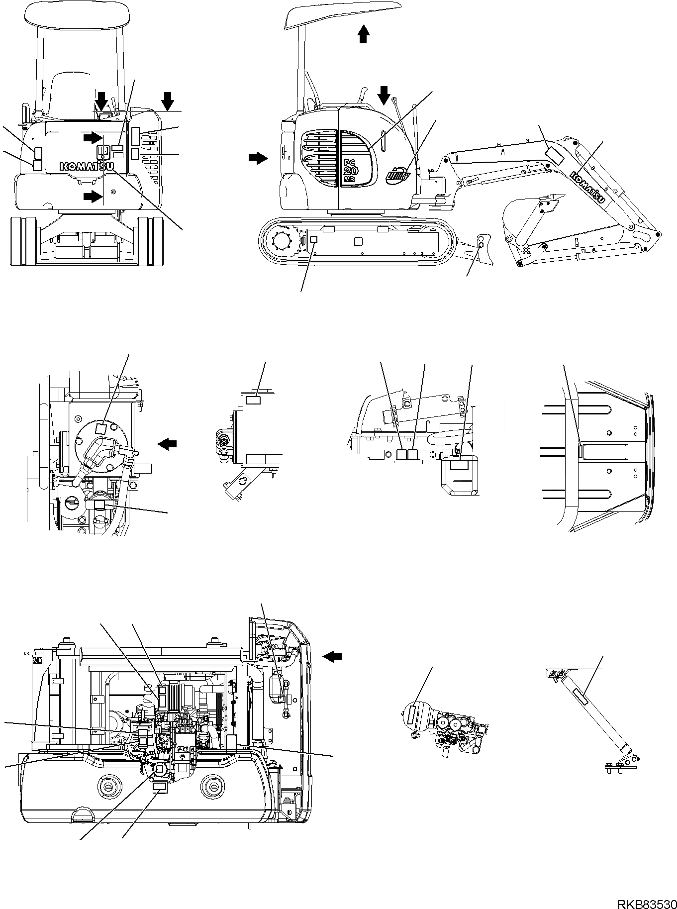 Схема запчастей Komatsu PC20MR-2 - МАРКИРОВКА (НАВЕС) (/) МАРКИРОВКА