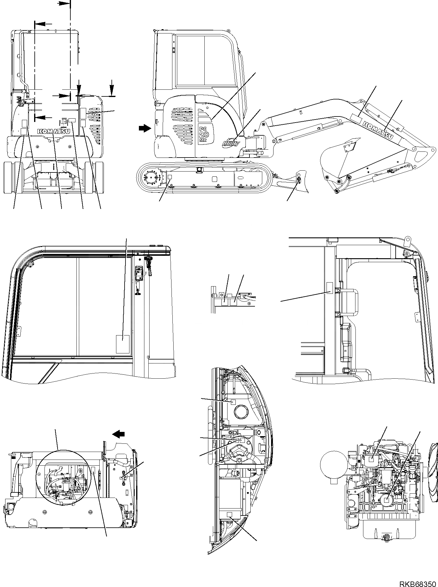 Схема запчастей Komatsu PC20MR-2 - МАРКИРОВКА (КАБИНА) (/) МАРКИРОВКА