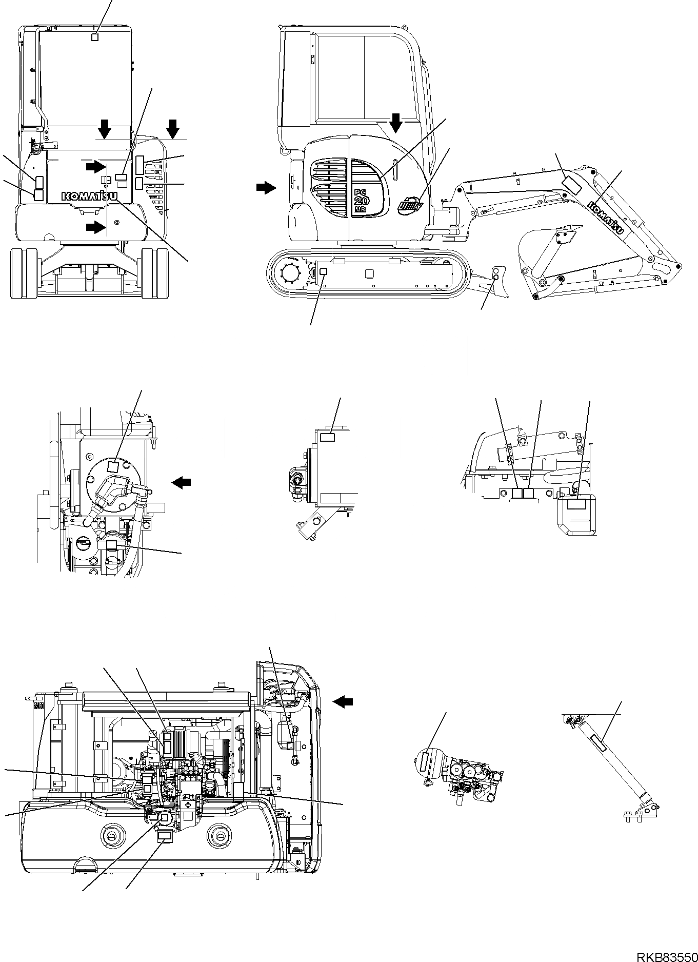 Схема запчастей Komatsu PC20MR-2 - МАРКИРОВКА (КАБИНА) (/) МАРКИРОВКА