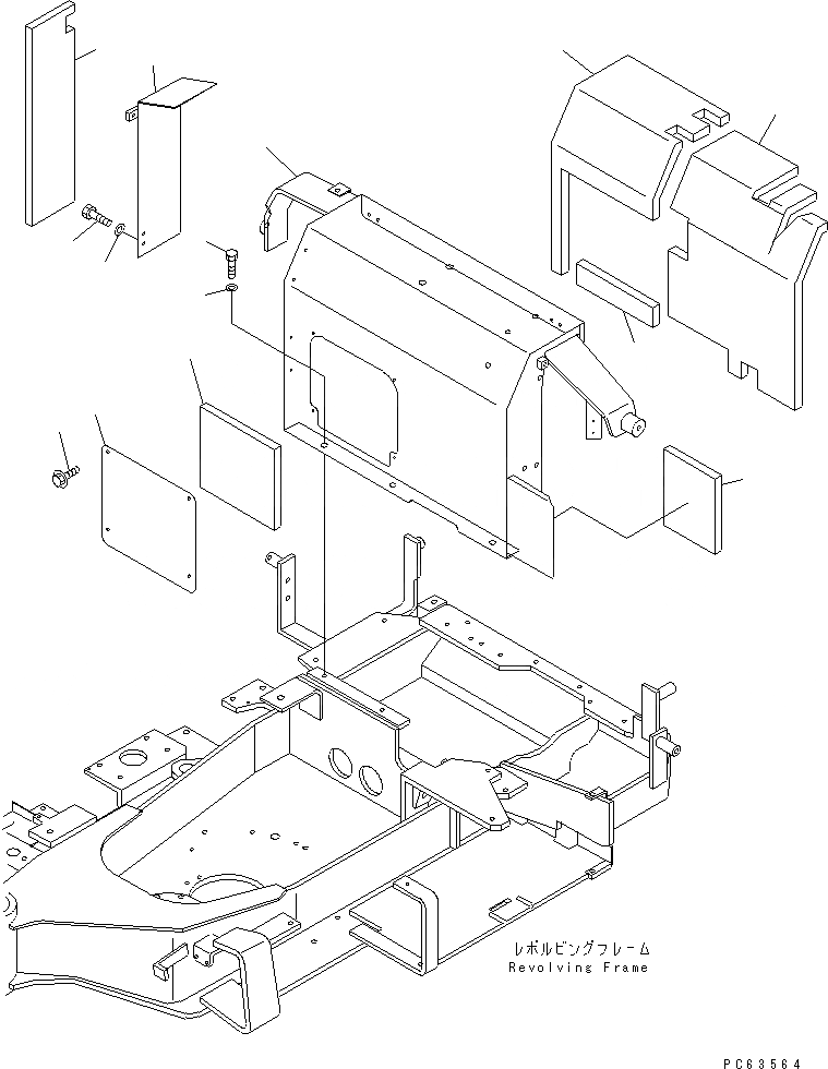 Схема запчастей Komatsu PC20R-8 - КАПОТ (/) ЧАСТИ КОРПУСА