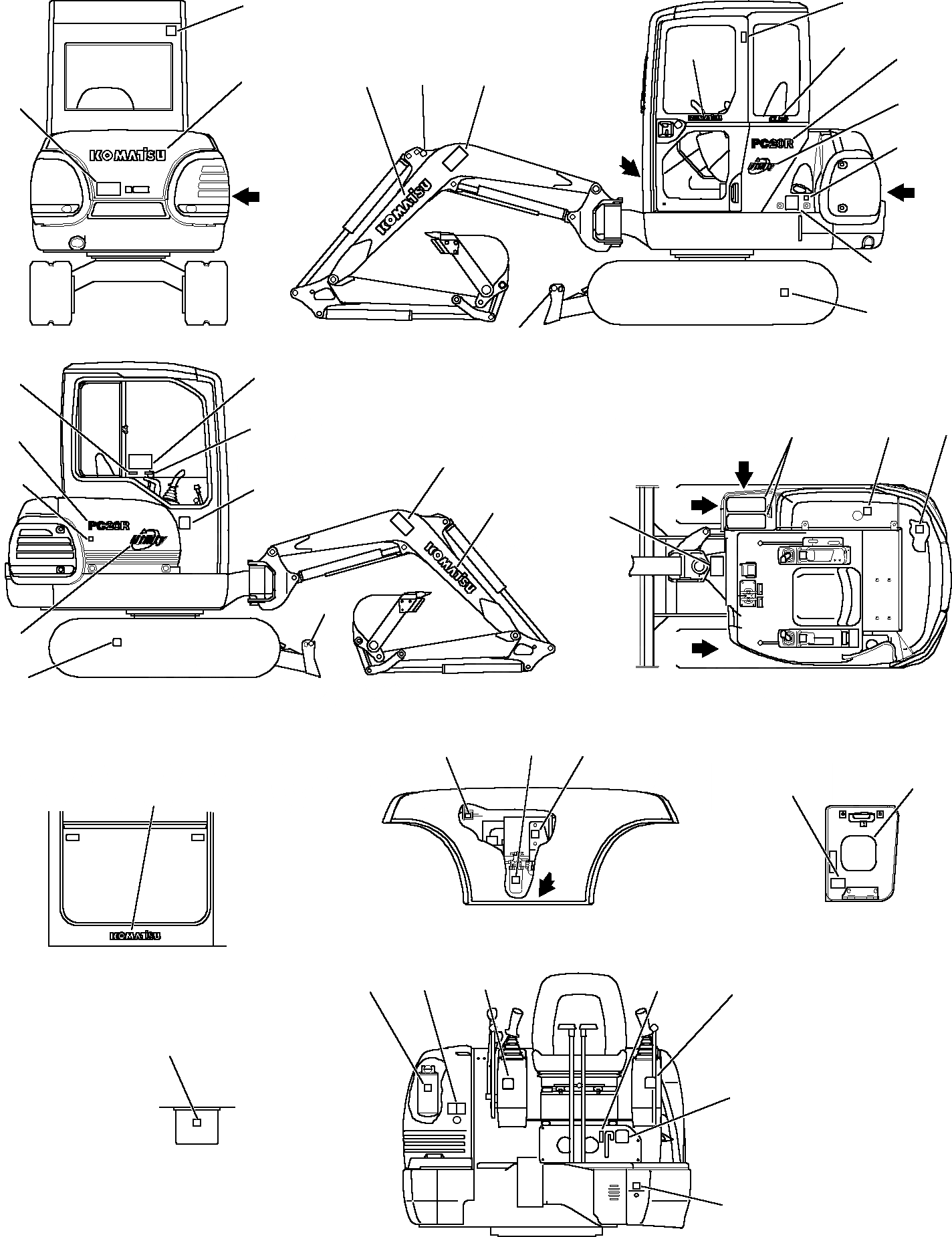 Схема запчастей Komatsu PC20R-8 - МАРКИРОВКА (КАБИНА) МАРКИРОВКА