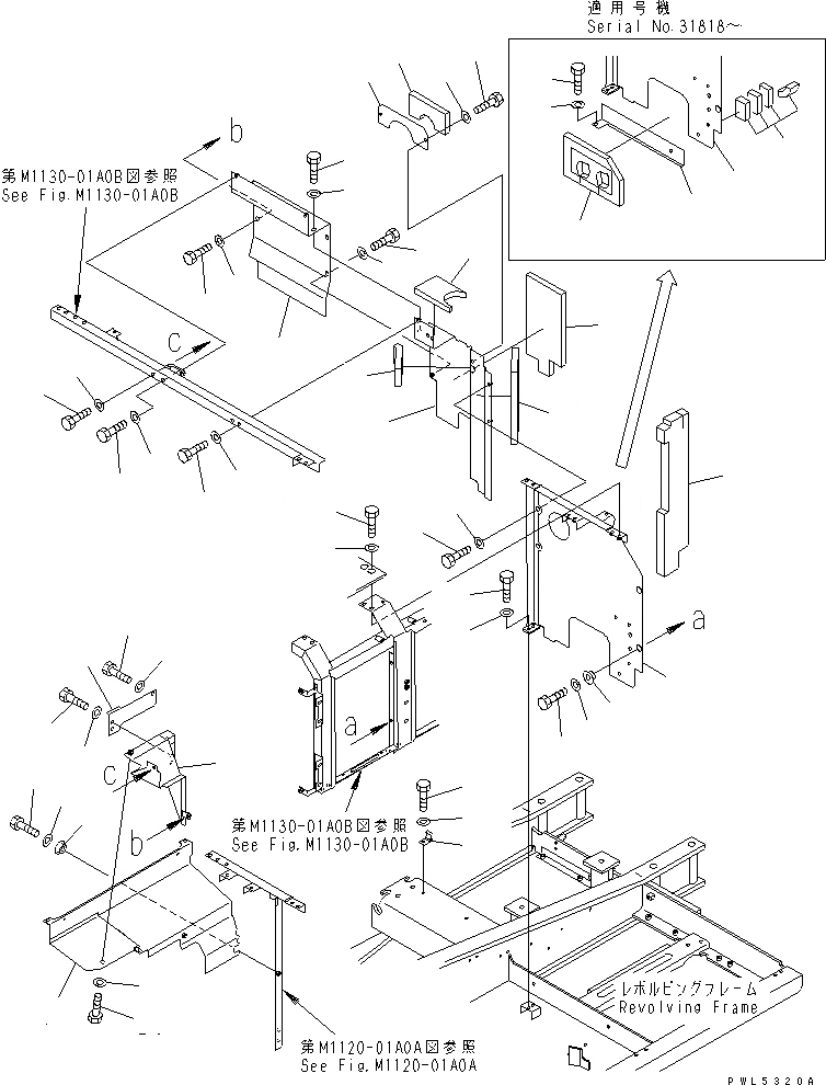 Схема запчастей Komatsu PC210-6D - ПЕРЕГОРОДКА. (КАБИНА)(№99-) ЧАСТИ КОРПУСА