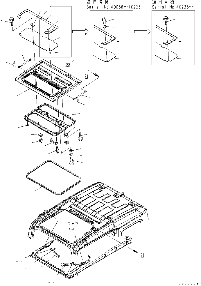 Схема запчастей Komatsu PC210-7-CA - КАБИНА (ОКНО В КРЫШЕ)(№-) КАБИНА ОПЕРАТОРА И СИСТЕМА УПРАВЛЕНИЯ