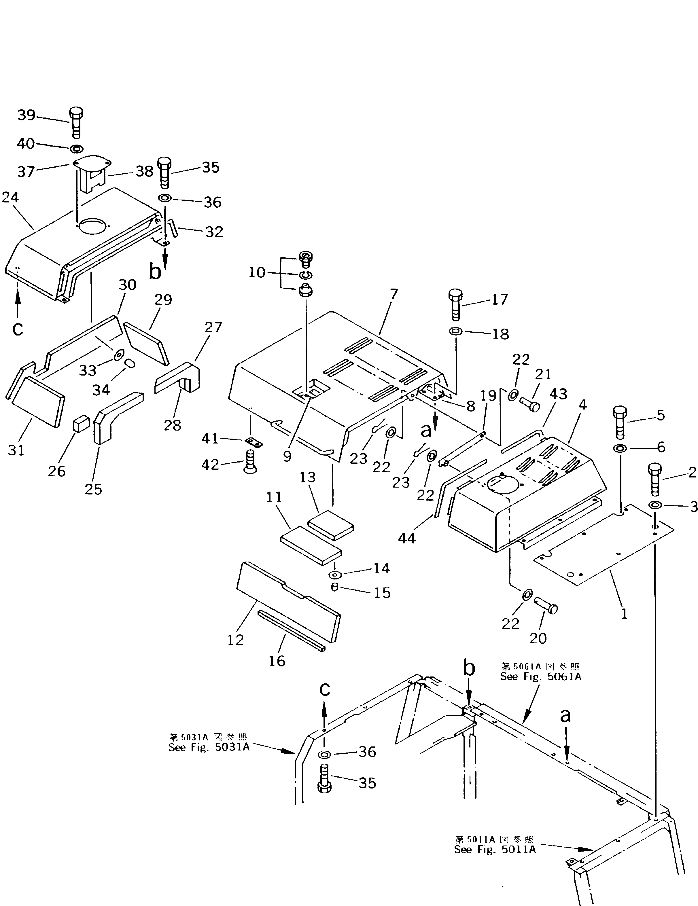 Схема запчастей Komatsu PC210-5K - КАПОТ(№K7-) ЧАСТИ КОРПУСА