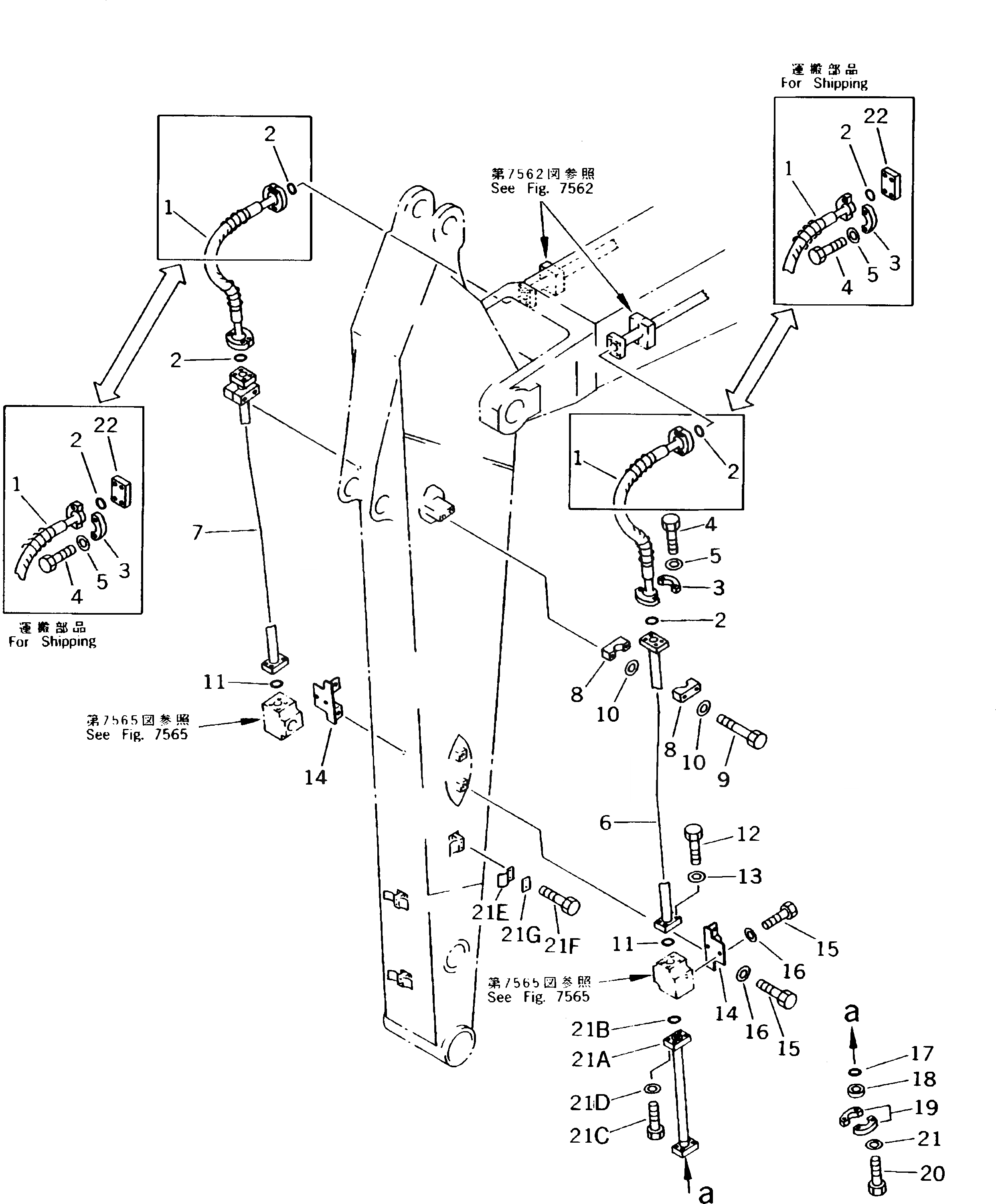 Схема запчастей Komatsu PC210-5K - ДОПОЛН. ГИДРОЛИНИЯ (НАВЕСН. ОБОРУД) (РУКОЯТЬ) РАБОЧЕЕ ОБОРУДОВАНИЕ (ЭКСКАВАТ.)