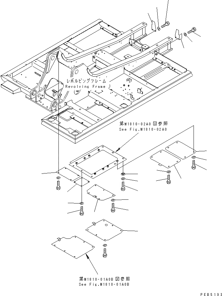 Схема запчастей Komatsu PC210-6 - НИЖН. КРЫШКА (ОСНОВНАЯ РАМА) (ПРАВ.)(№98-) ЧАСТИ КОРПУСА